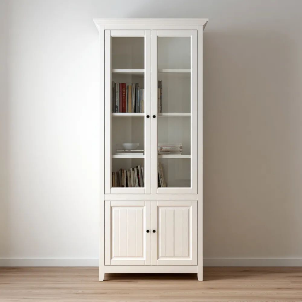 Vitrine Holz 80x40x200 cm - Weiß - Klassisches Design