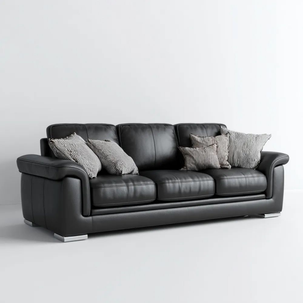 3-Sitzer-Sofa Leder 210x95x85 cm - Schwarz - Modernes Design