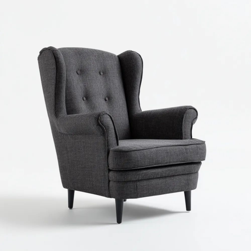 Poltrona con Braccioli Imbottita Tessuto 85x90x100 cm – Grigio Scuro – Design Classico