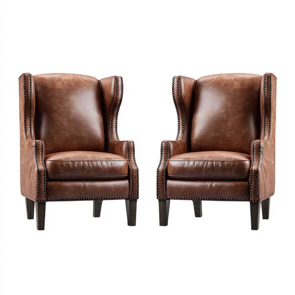 Set di Poltrone in Pelle Vintage - 80x85x110 cm - Marrone - Design Classico