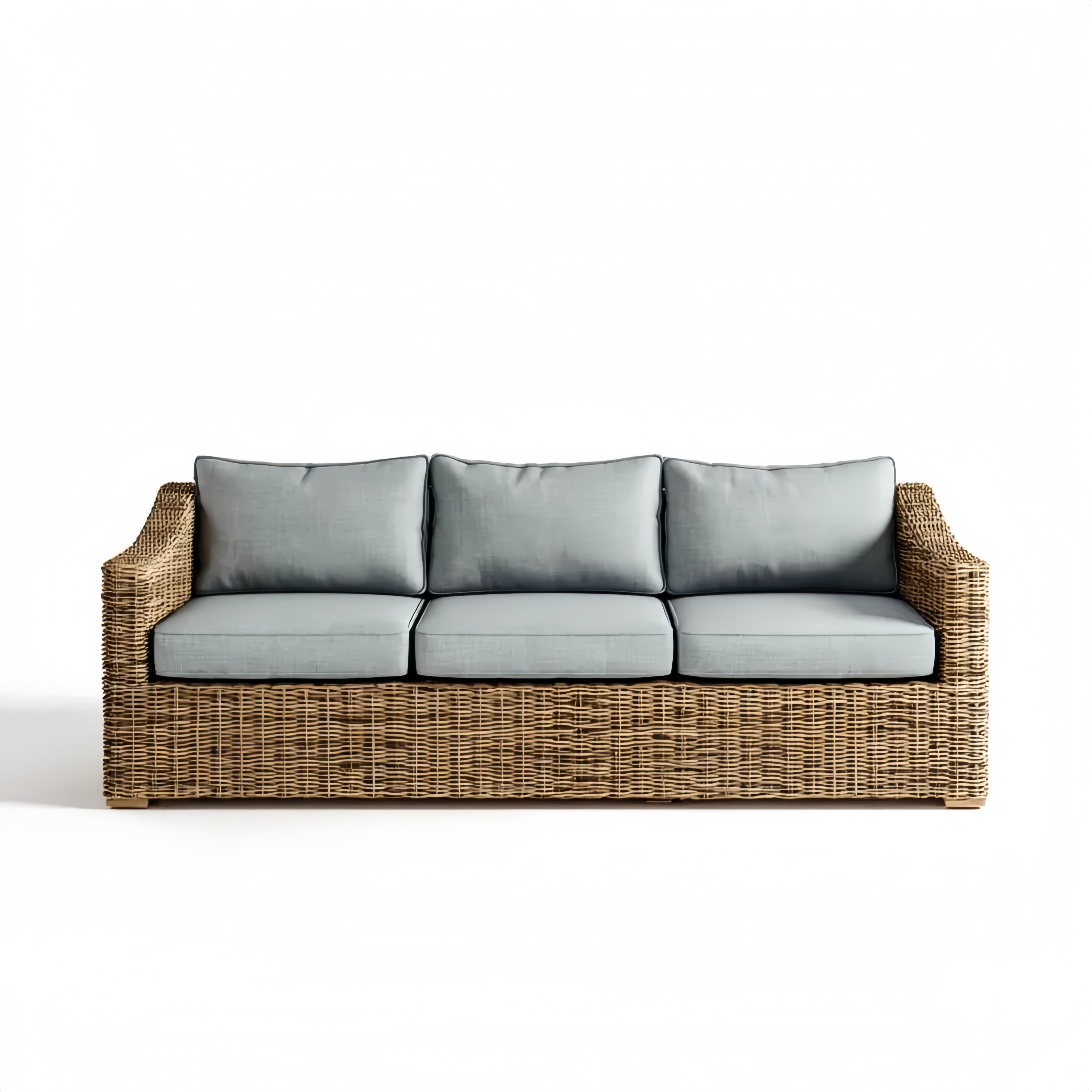 Divano a tre posti in rattan per esterni con cuscini Grigio - 200x80x70 cm