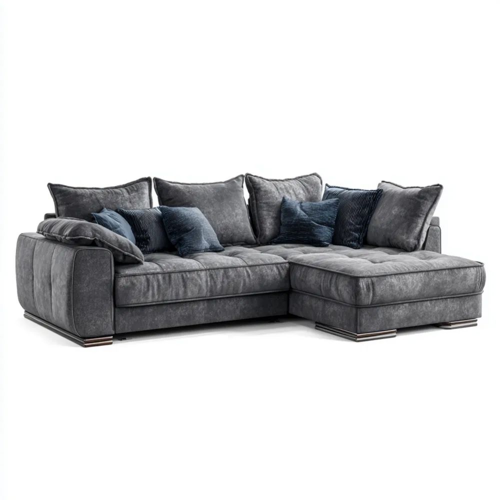 Divano angolare in tessuto 270x210x90 cm – Grigio scuro – Design moderno