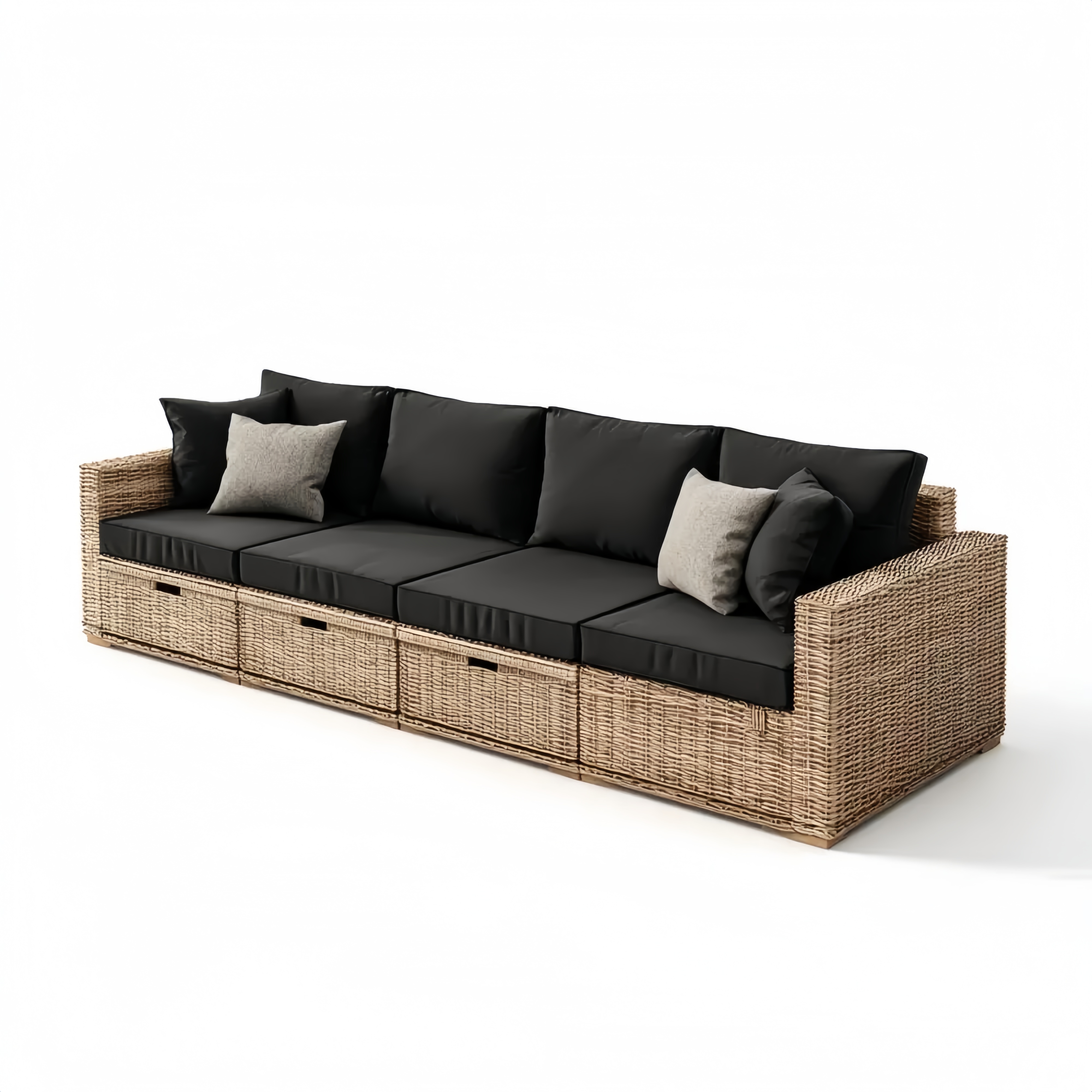 Divano a tre posti in rattan intrecciato 200x80x75 cm - Nero - Design Moderno