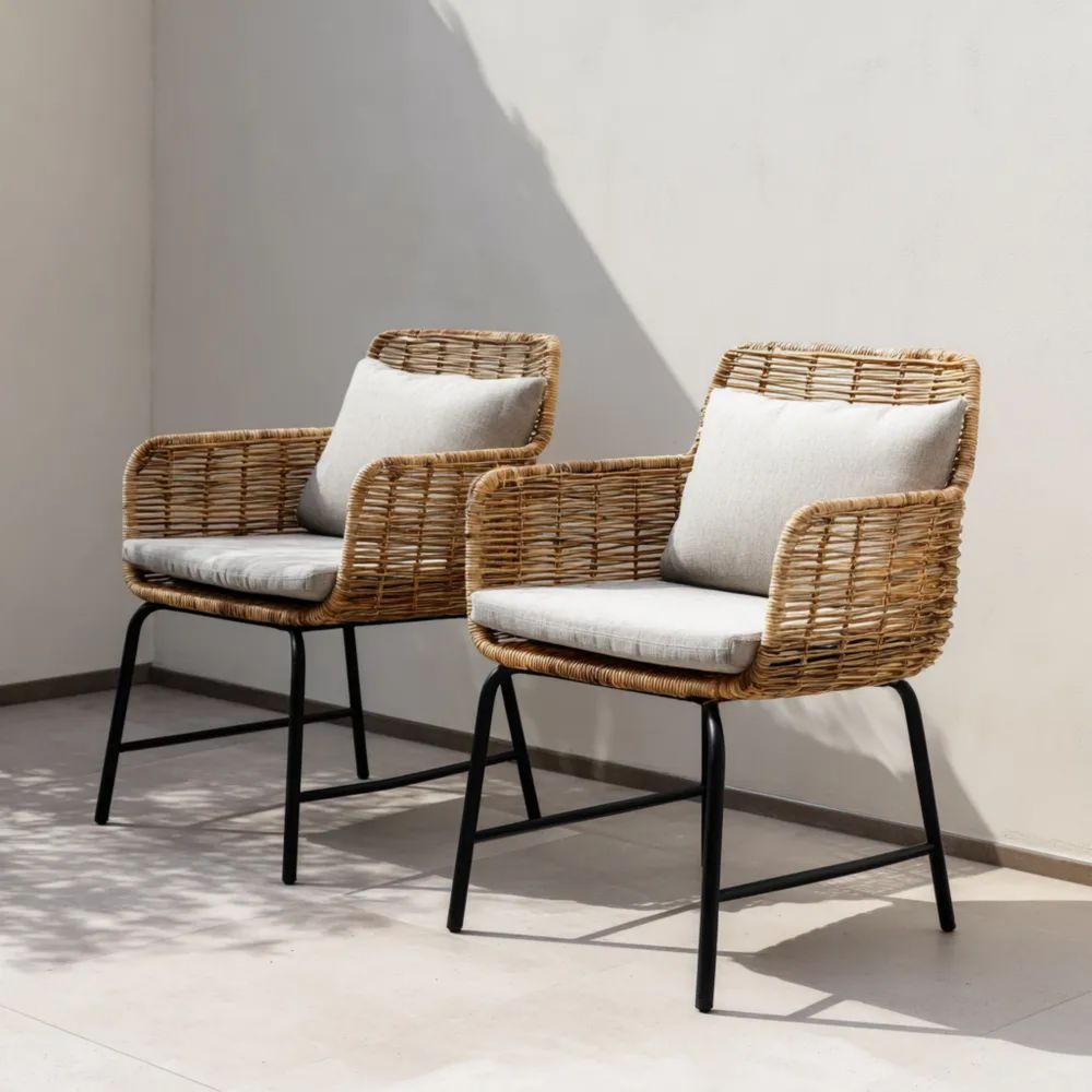 Sedia da giardino in rattan 60x58x85 cm con cuscino - Beige - Design moderno
