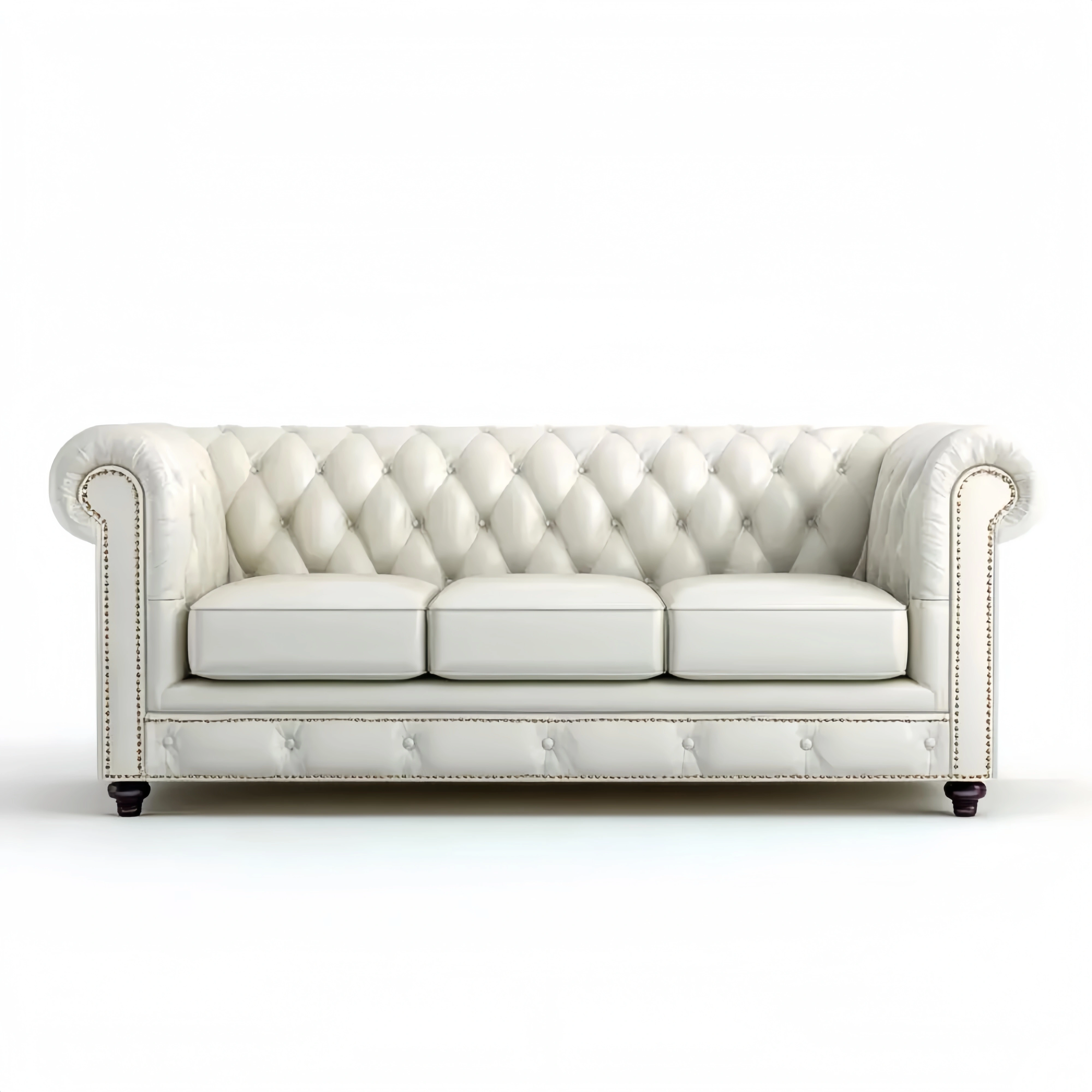 Divano a tre posti in pelle Bianco 220x90x80 cm – Design classico