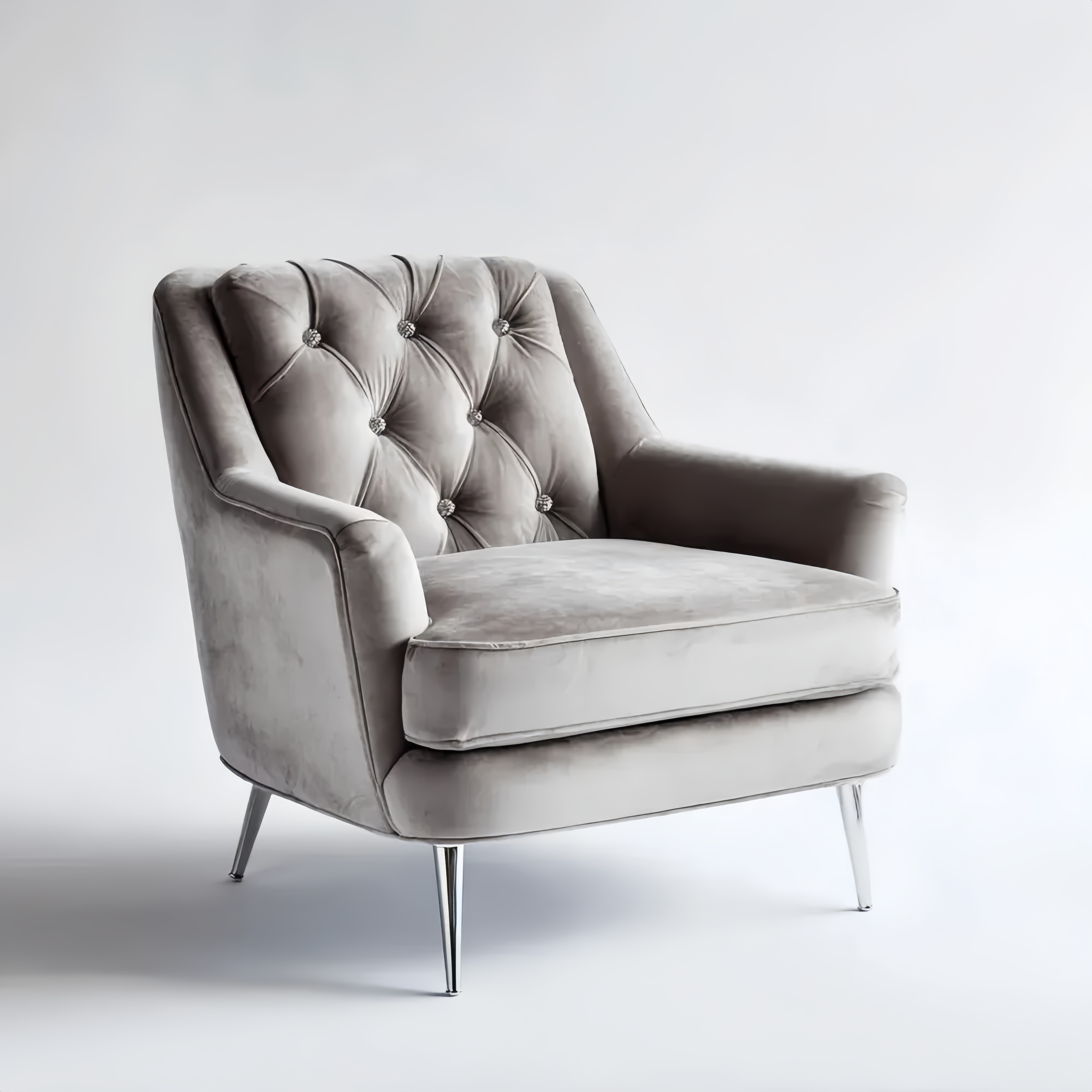 Poltrona in Velluto 75x85x90 cm - Grigio Chiaro - Design Classico