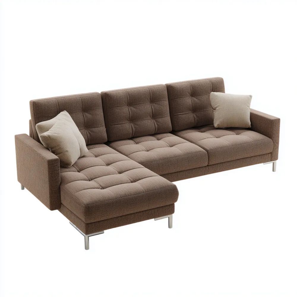 Divano angolare in tessuto 230x150x85 cm - Marrone - Design moderno