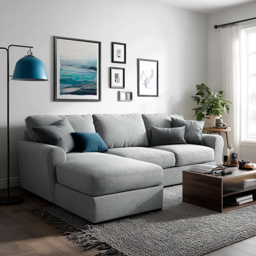 Divano angolare in tessuto 270x160x85 cm – Grigio Chiaro – Design moderno