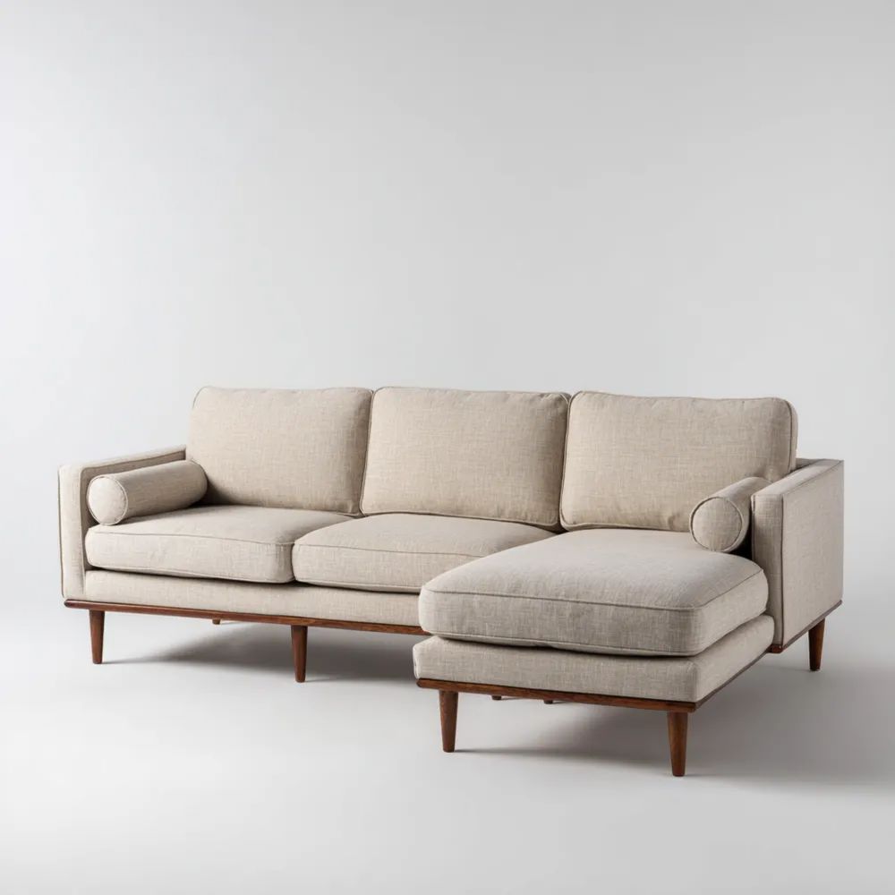 Divano angolare in tessuto 300x160x85 cm - Beige - Design moderno