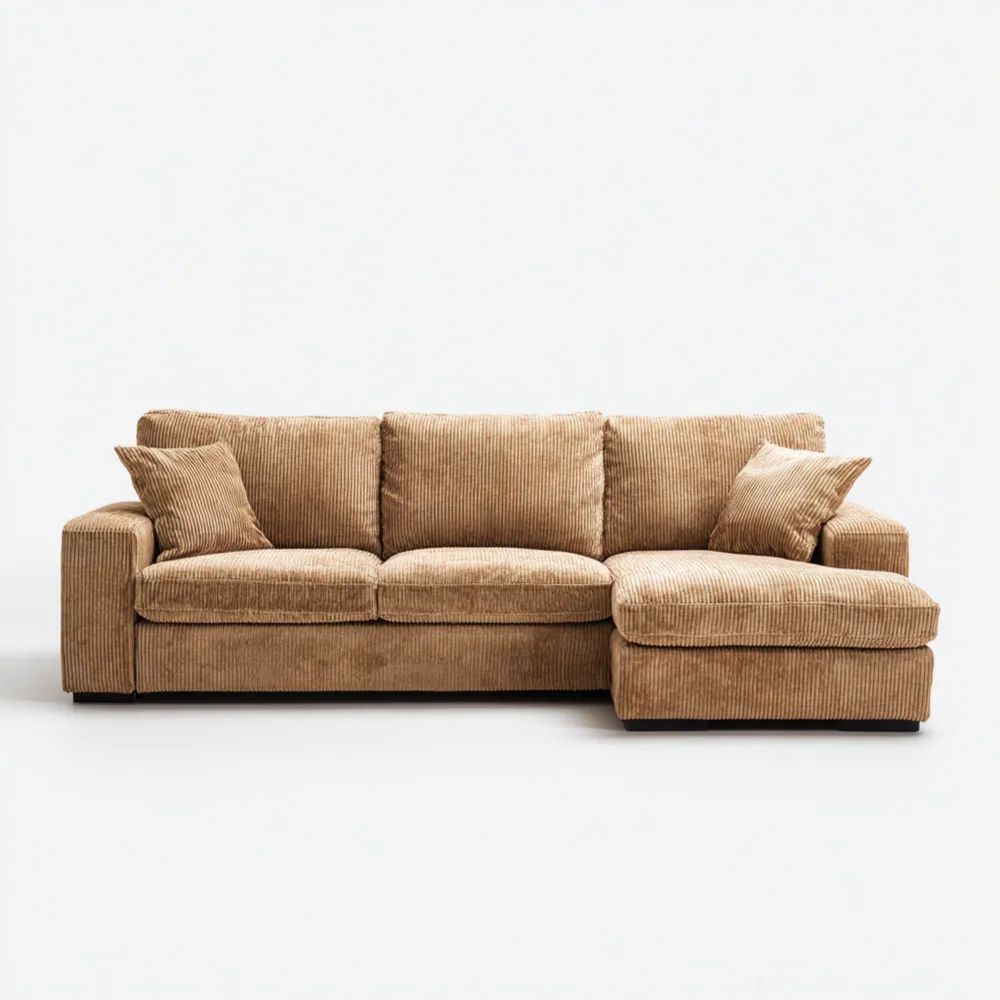 Divano angolare in velluto a coste 230x150x85 cm - Beige