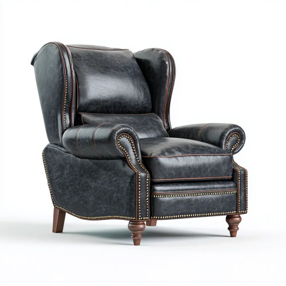 Poltrona in Pelle 90x85x100 cm – Nero – Design Classico