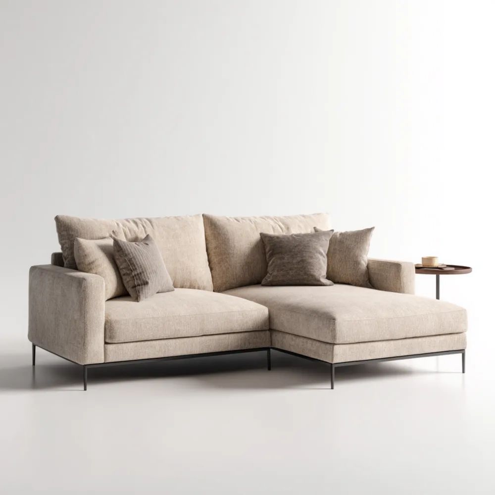 Divano angolare tessuto 250x150x85 cm – Beige – Design moderno