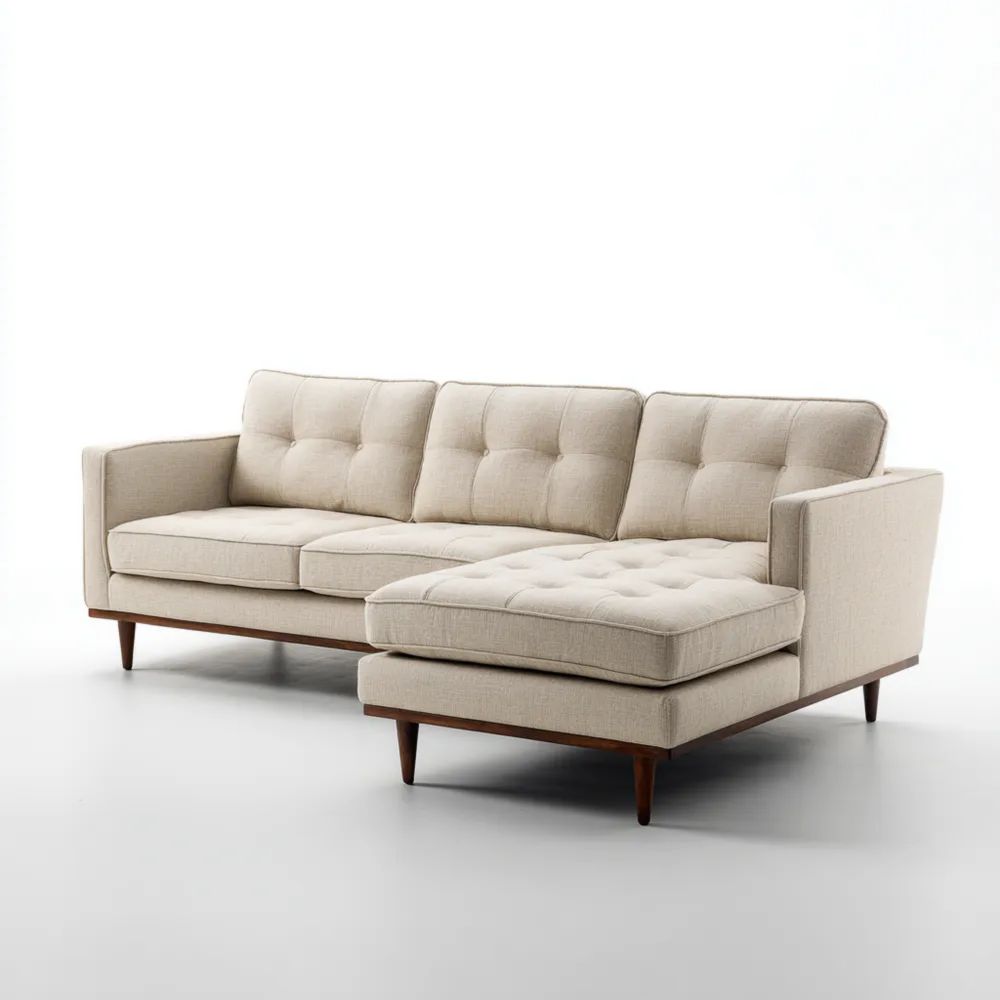 Divano angolare in tessuto imbottito 250x150x80 cm – Beige – Design moderno