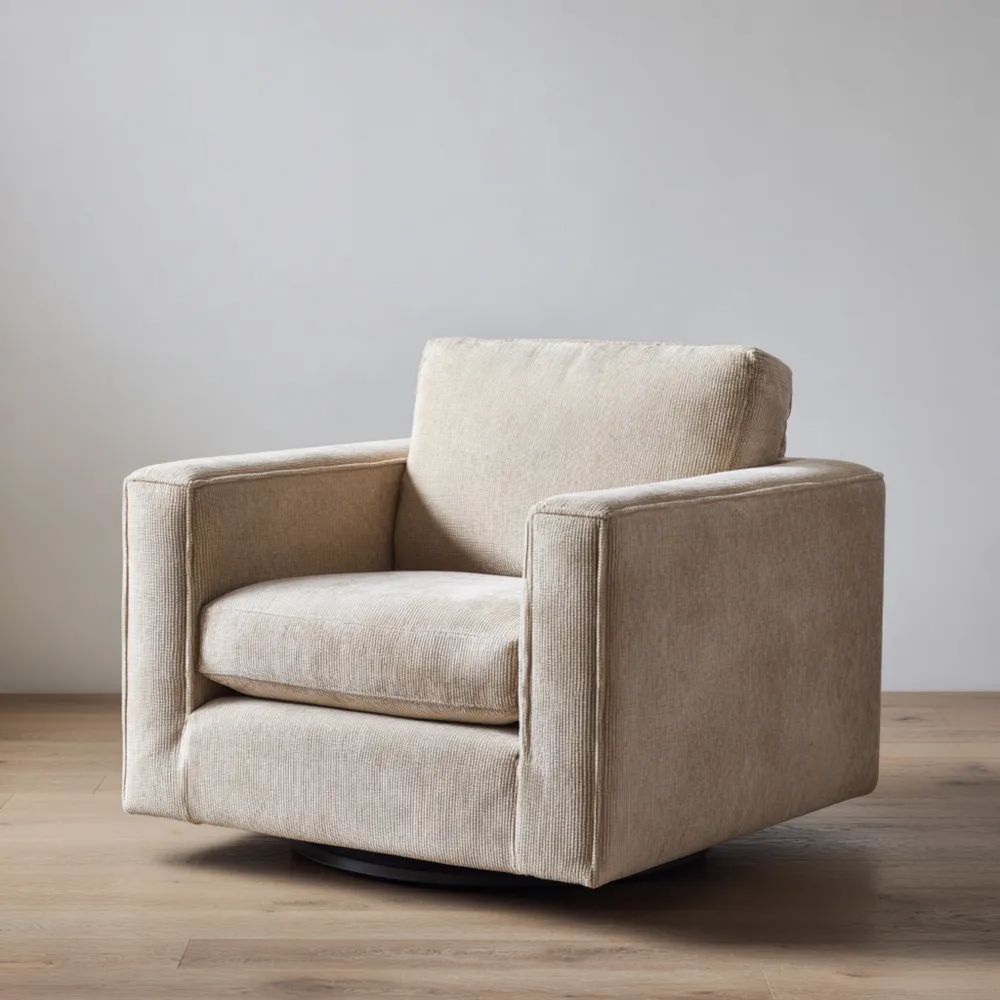 Poltrona Girevole in Tessuto 85x85x75 cm - Beige - Stile Moderno