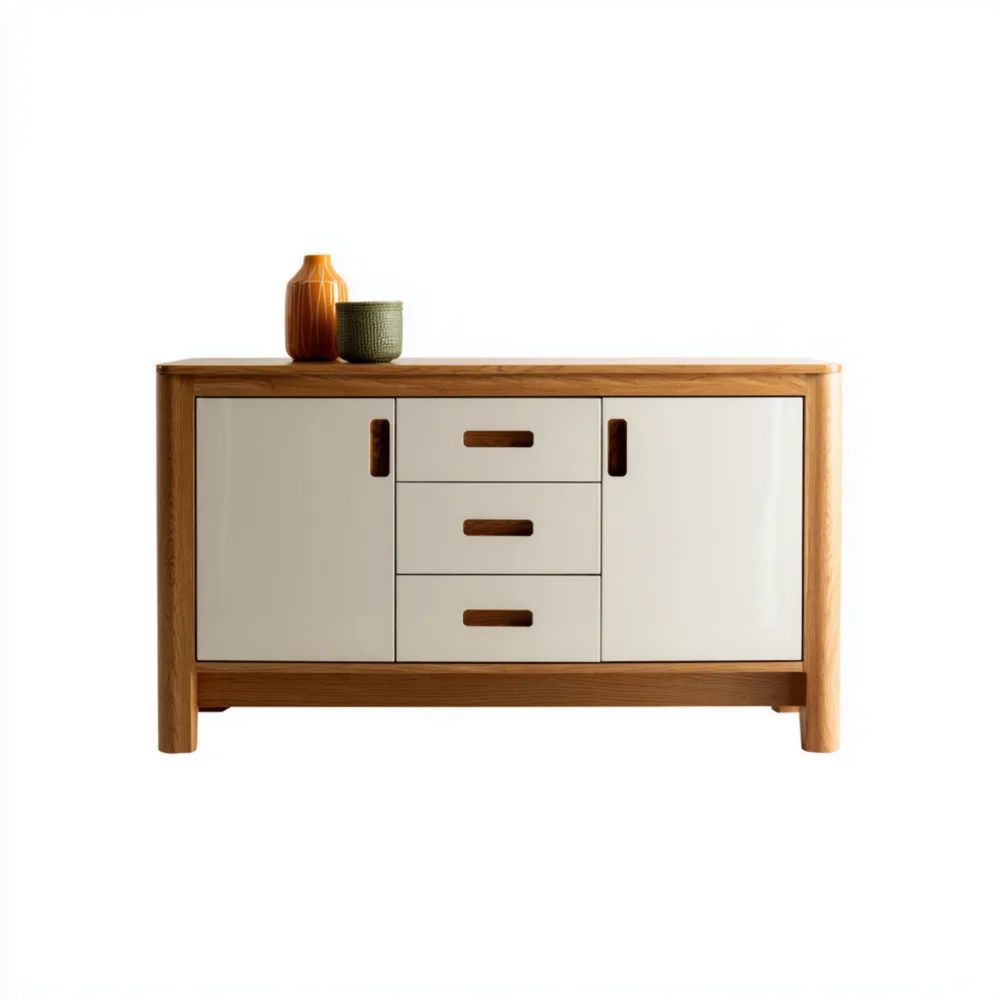 Credenza in Legno 150x80x40 cm – Bianco e Naturale – Design Moderno