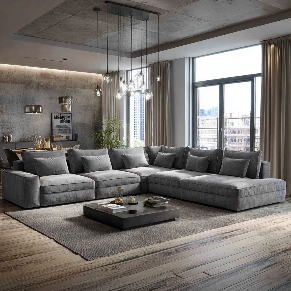 Set di divani ad angolo in tessuto 300x200x85 cm – Grigio – Design moderno