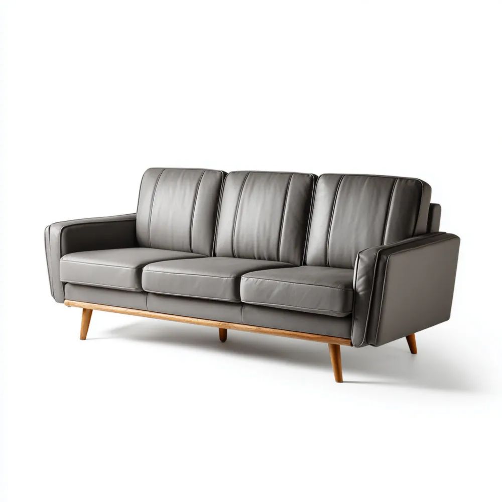 Divano a tre posti in pelle 200x85x90 cm - Grigio Scuro - Design Moderno