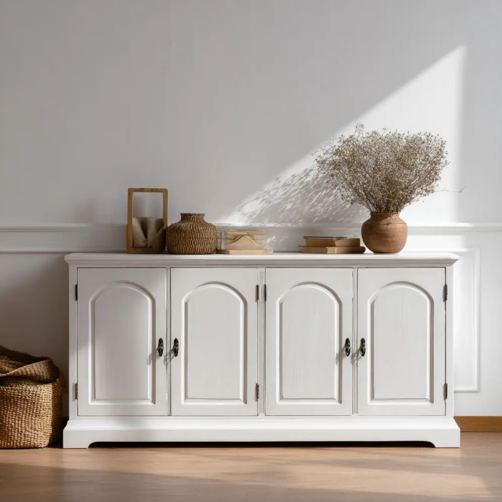 Credenza in legno 150x40x75 cm - Bianco - Design classico