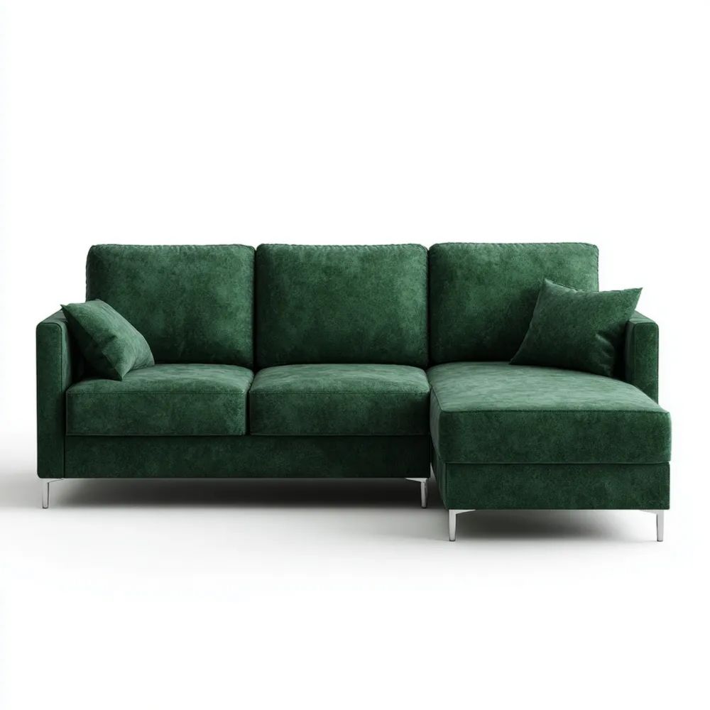 Divano angolare in tessuto 250x150x85 cm - Verde - Design moderno