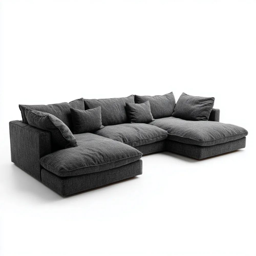 Divano Angolare Imbottito in Tessuto 300x150x85 cm – Grigio Antracite – Design Moderno