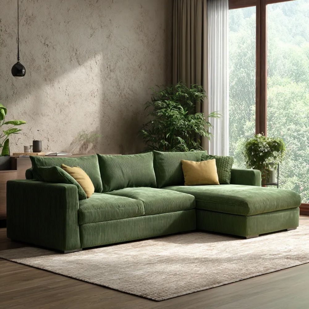 Divano angolare in velluto 250x150x90 cm – Verde – Design moderno