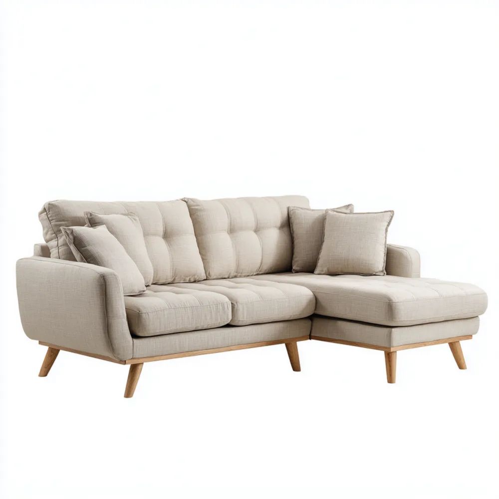 Divano angolare in tessuto 240x150x80 cm - Beige - Design moderno