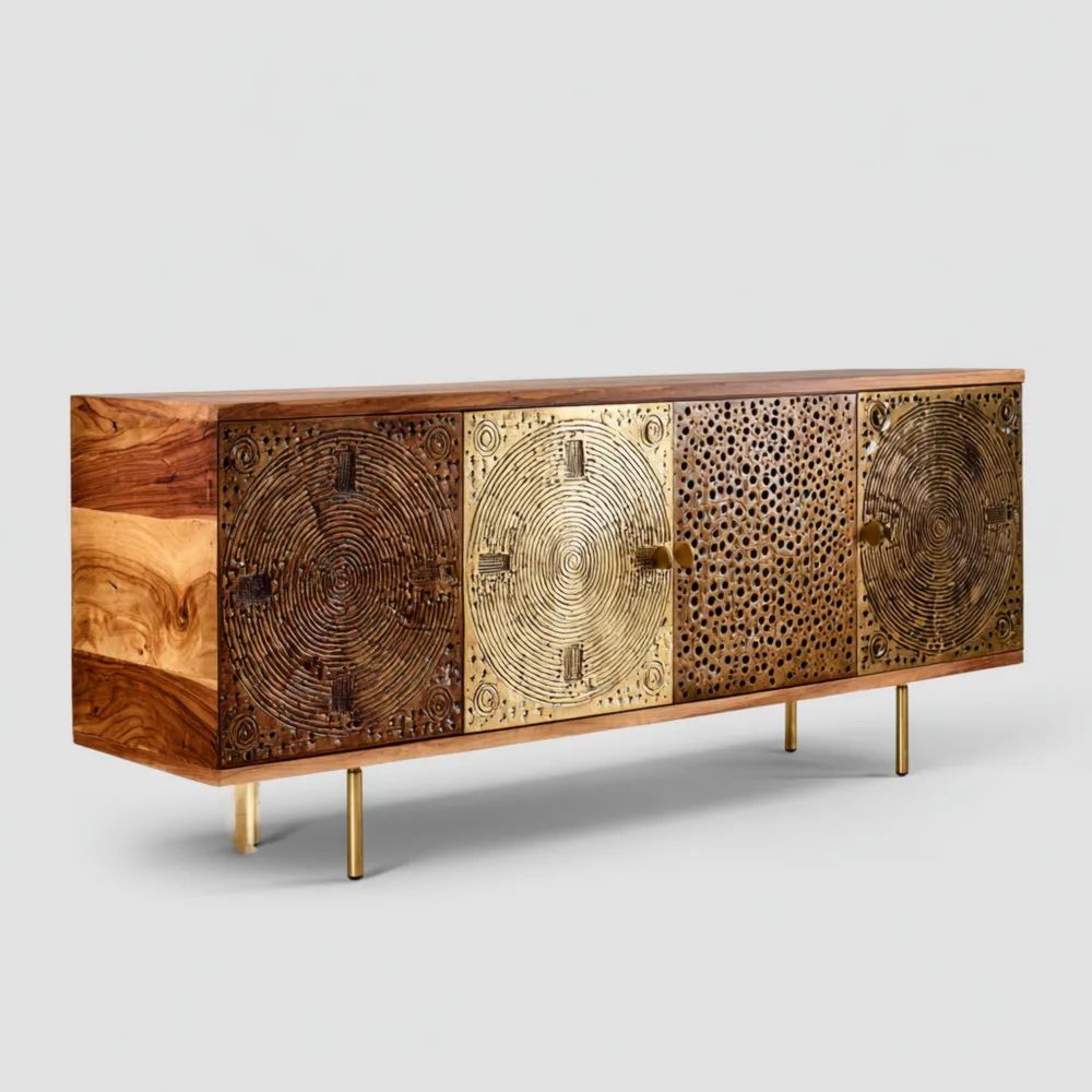 Credenza in Legno e Metallo 180x40x60 cm – Design Artigianale Stile Etnico