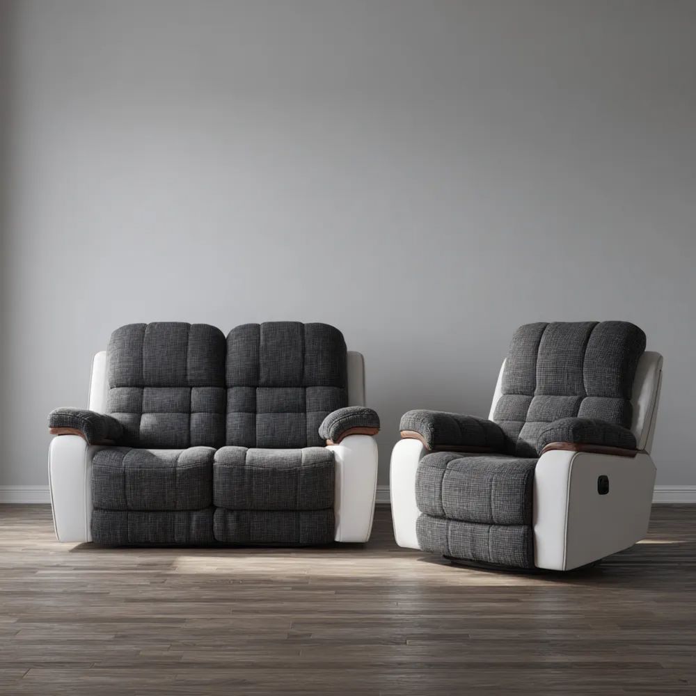 Set di divani reclinabili in tessuto 140x90x100 cm, 90x90x100 cm - Grigio Scuro/Bianco - Design moderno