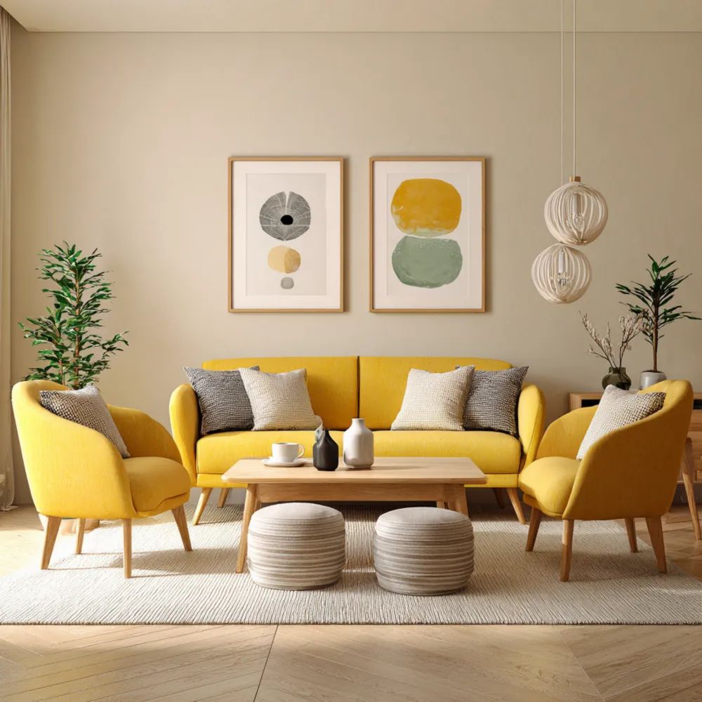 Set di divani Tessuto 210x85x75 cm – Giallo – Design Moderno