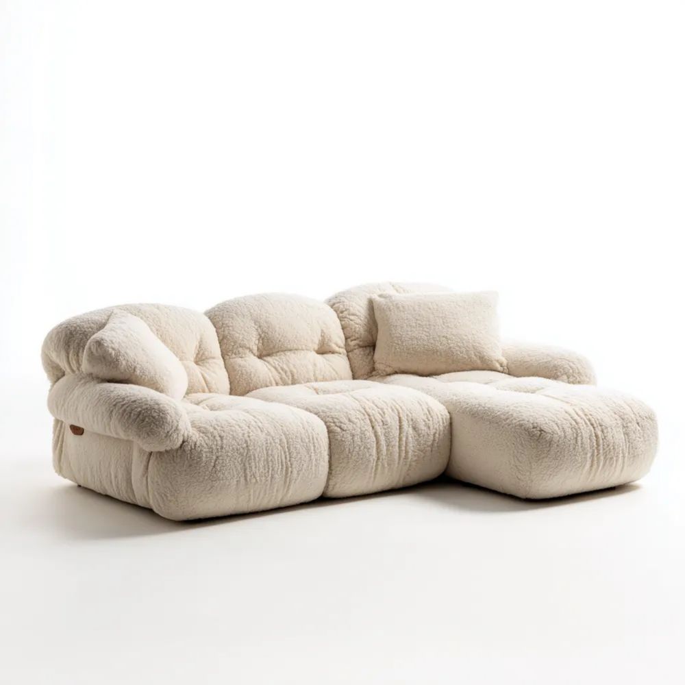 Divano angolare imbottito 300x160x85 cm in tessuto – Bianco crema – Design moderno