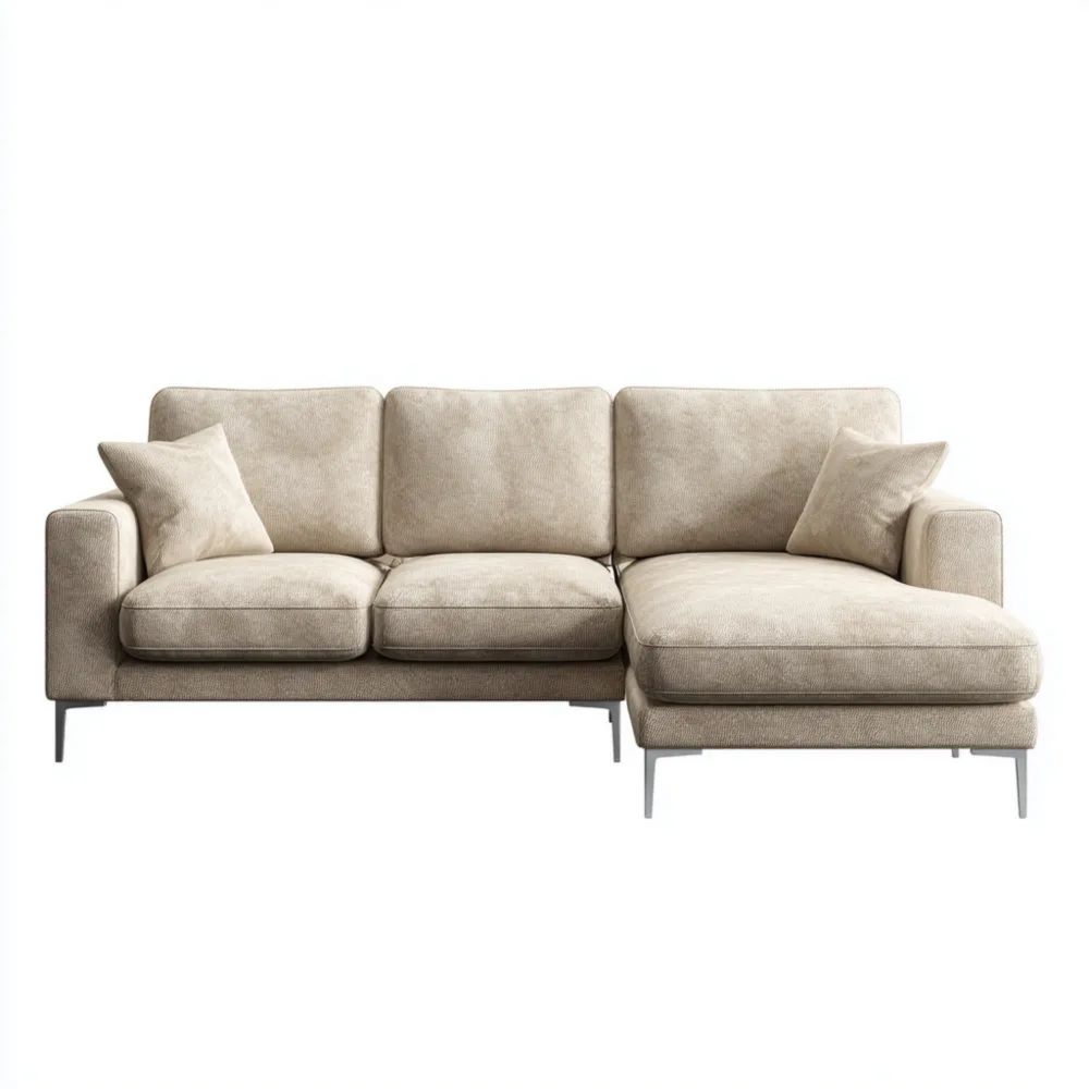 Divano angolare in tessuto 250x160x85 cm - Beige - Design moderno