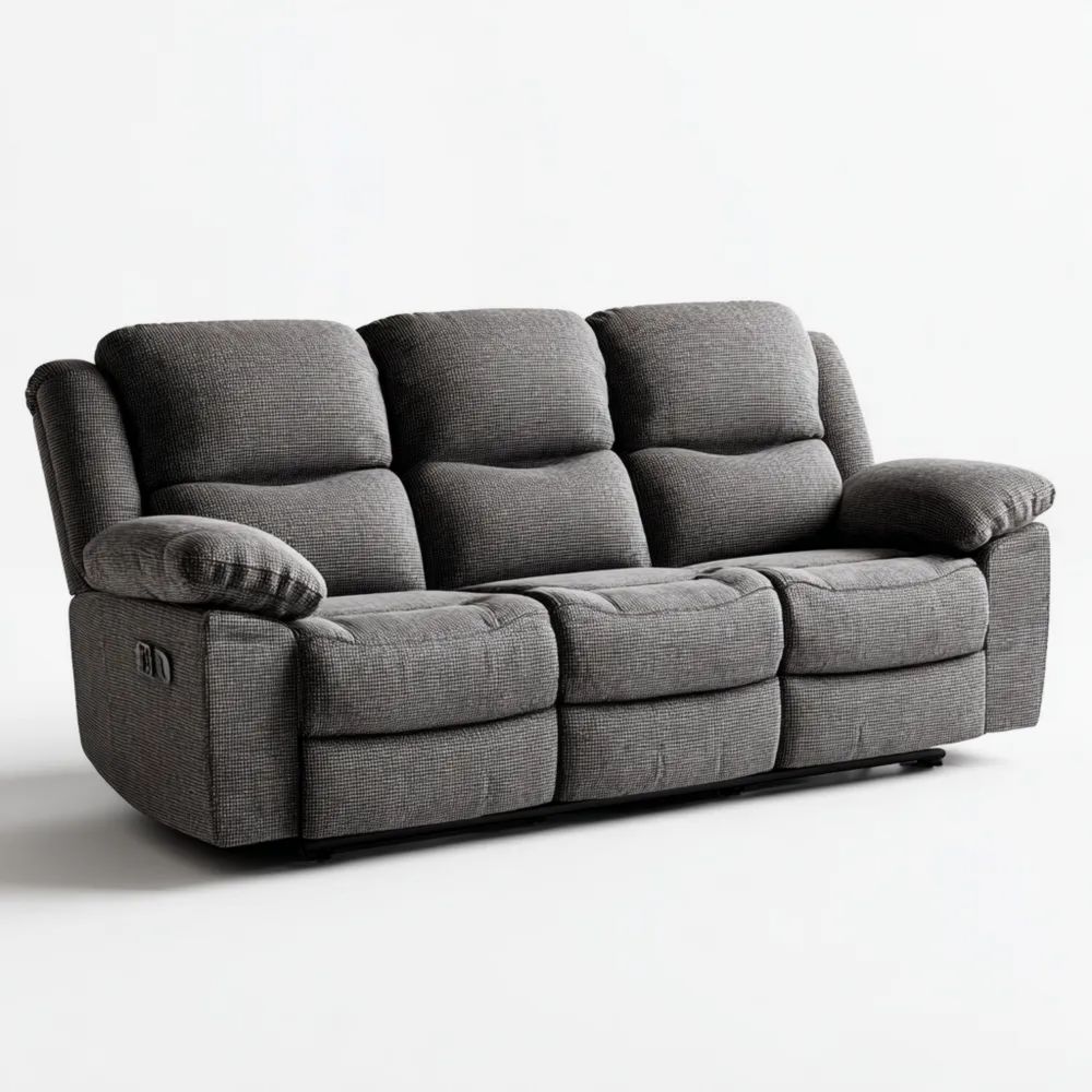 Divano a tre posti in tessuto reclinabile 200x90x95 cm - Grigio Scuro - Design moderno