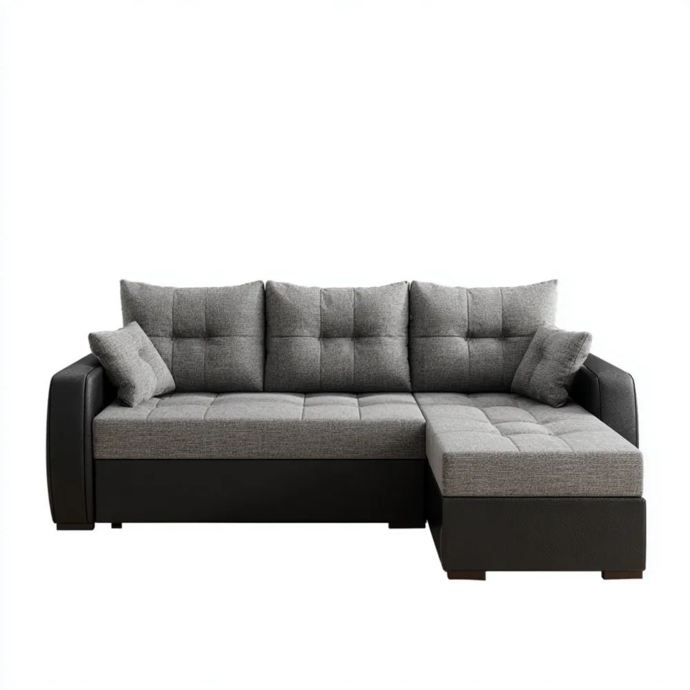 Divano angolare imbottito 250x150x90 cm – Grigio Scuro/Nero – Design moderno
