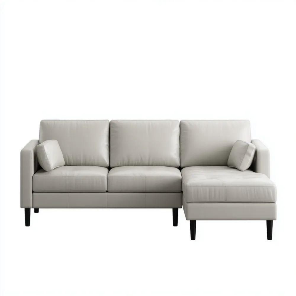 Divano angolare in pelle 210x80x85 cm – Grigio Chiaro – Design moderno