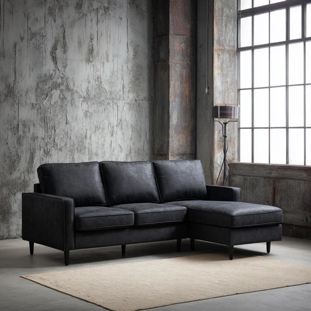 Divano angolare in tessuto 250x160x85 cm - Nero - Design moderno