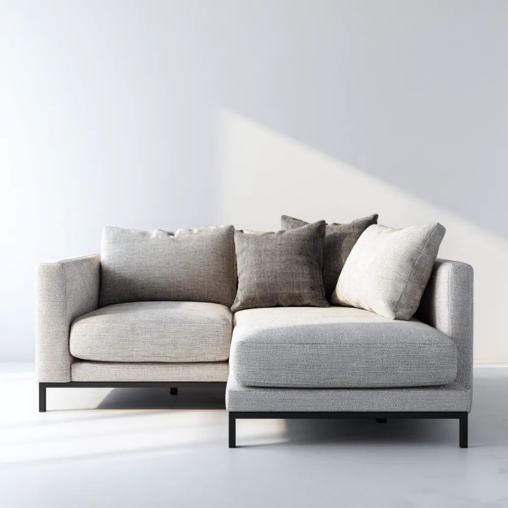 Divano angolare in tessuto 200x150x85 cm - Grigio Chiaro - Design moderno