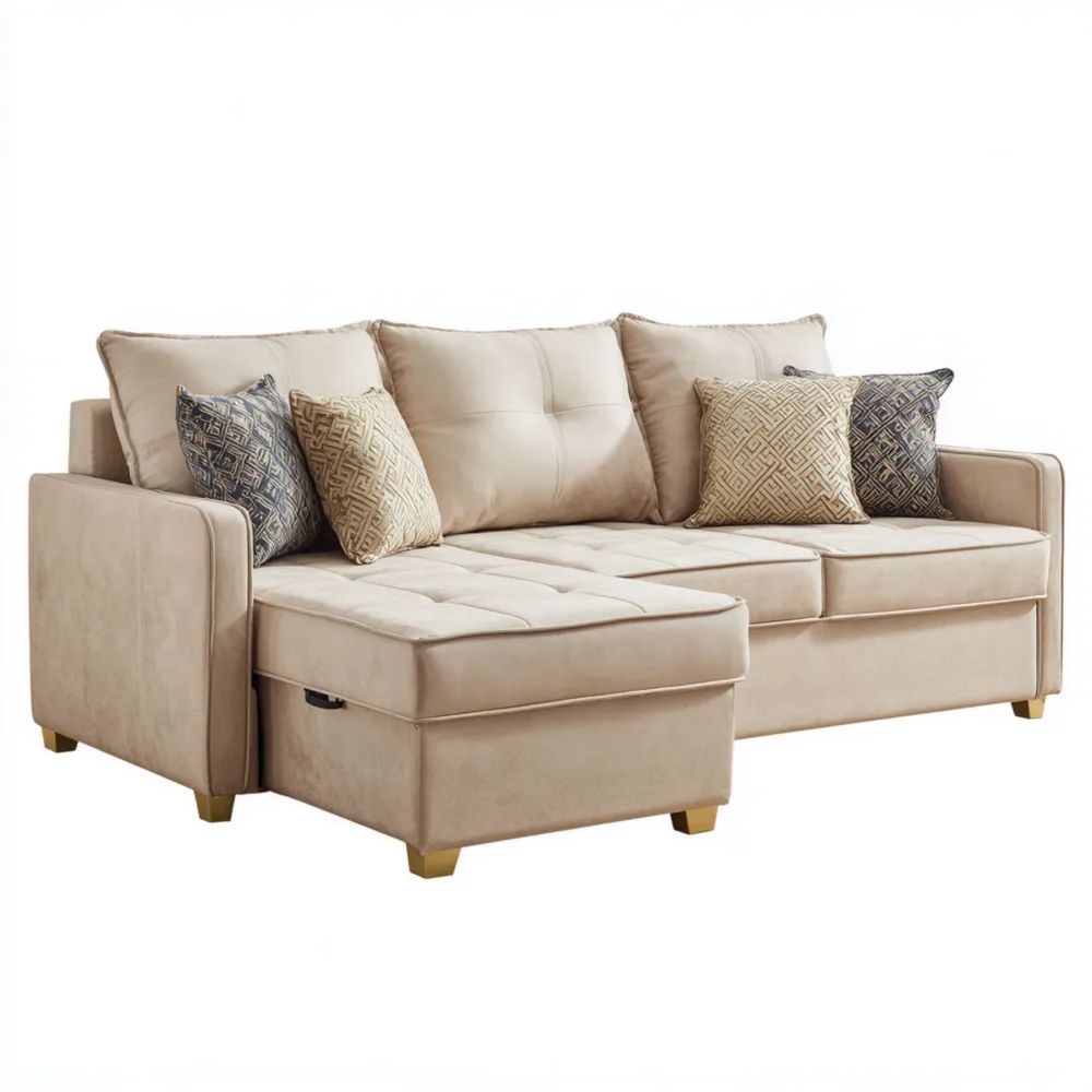 Divano ad angolo tessuto morbido 250x160x85 cm – Beige – Design moderno