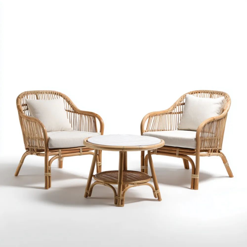 Set di mobili da esterno in rattan 60x70x80 cm e tavolo 50x50x45 cm - Design Naturale Beige