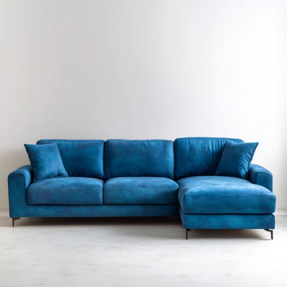 Divano angolare in tessuto 300x90x160 cm - Blu - Design moderno