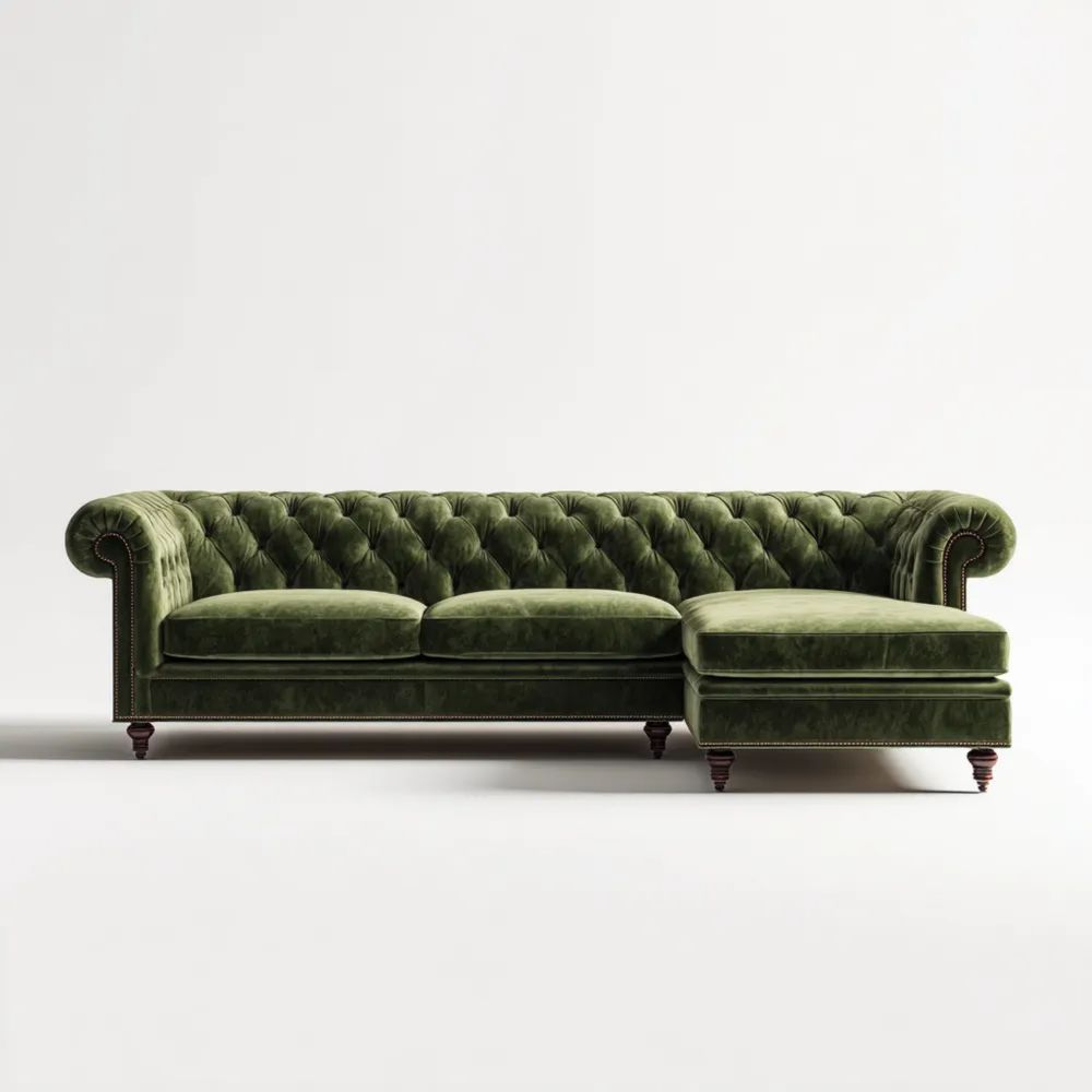 Divano angolare in velluto Verde 300x100x80 cm - Stile classico