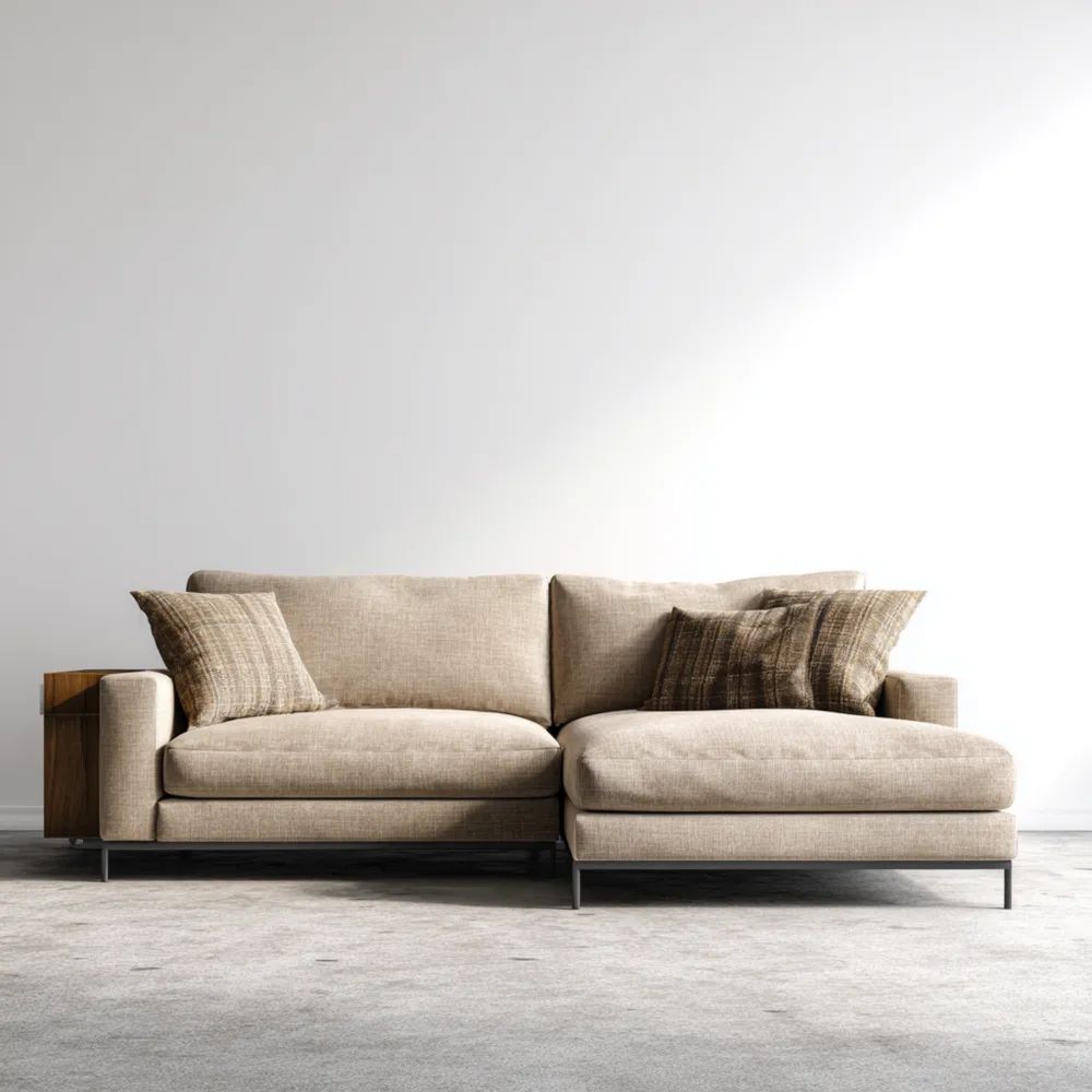 Divano ad angolo in tessuto 250x150x85 cm - Beige - Design moderno