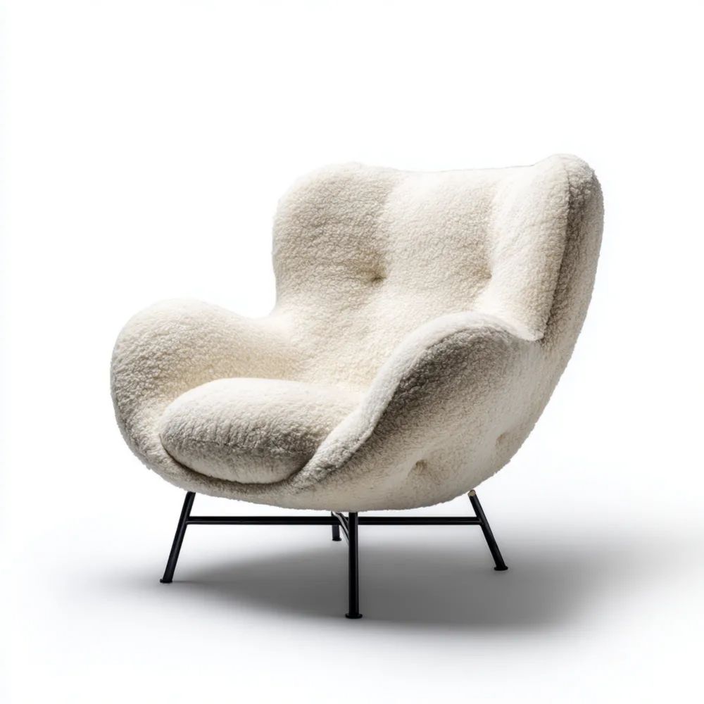 Poltrona in Tessuto Bouclé 85x90x85 cm – Bianco – Design Moderno