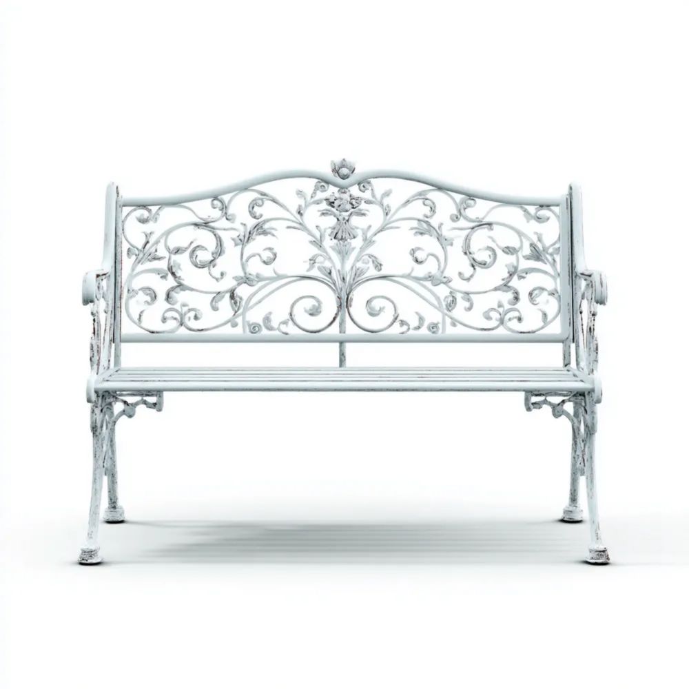 Panchina da giardino in ferro battuto 120x50x90 cm – Bianco – Design classico