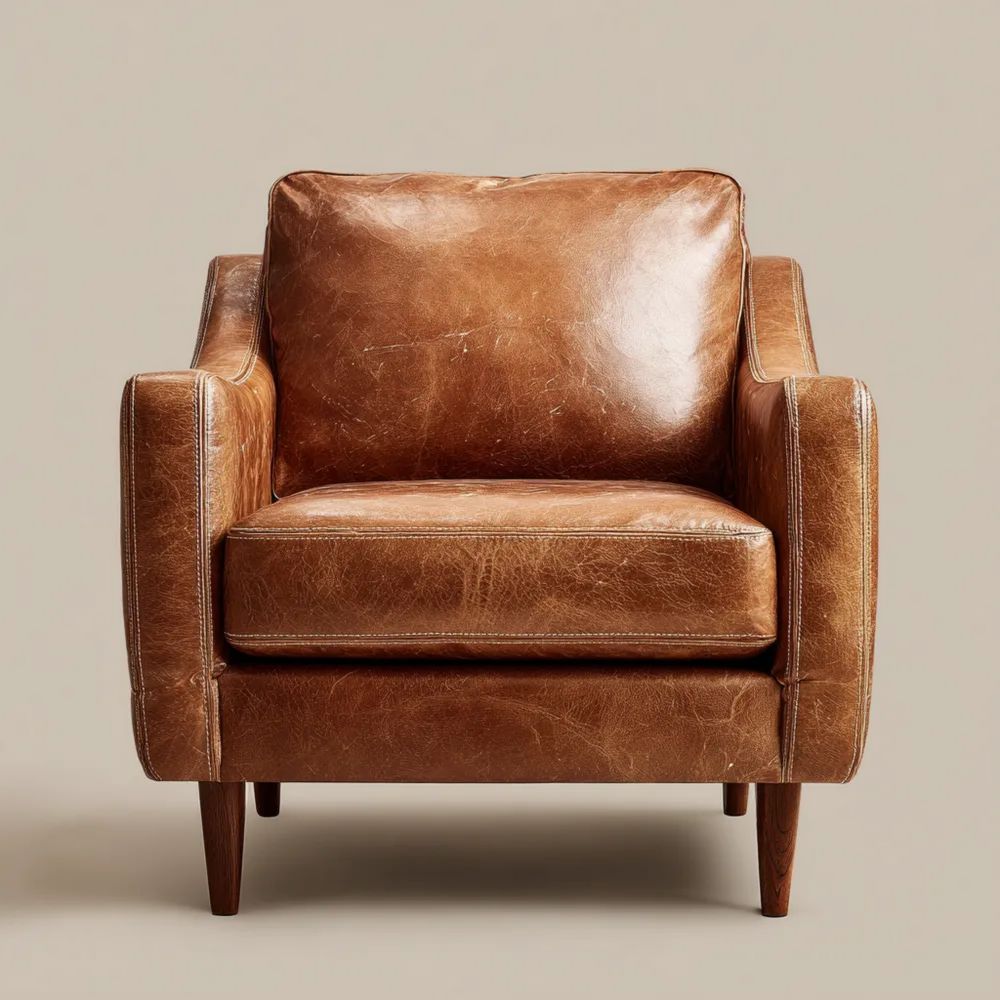 Poltrona in Pelle Vintage 90x85x87 cm – Marrone – Design Classico