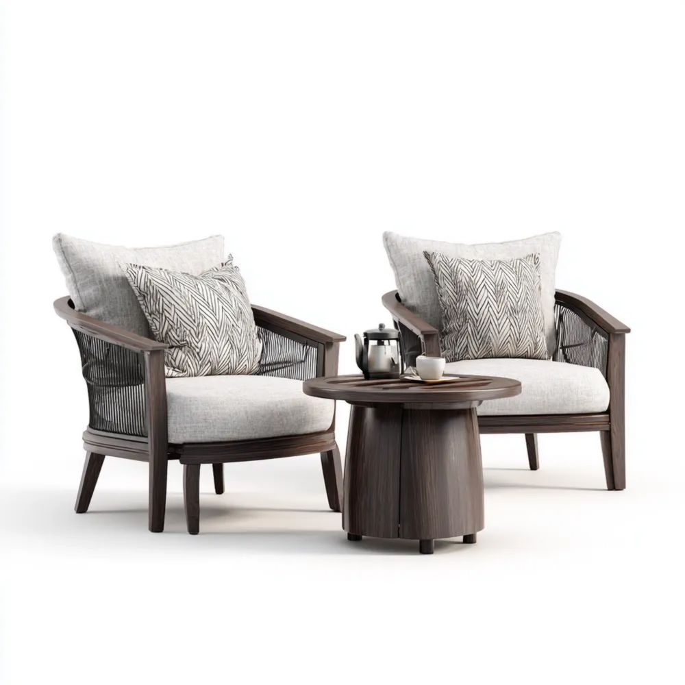 Set di Poltrone e Tavolino da Esterno in Legno e Tessuto 85x80x75 cm – Grigio Chiaro – Design Moderno