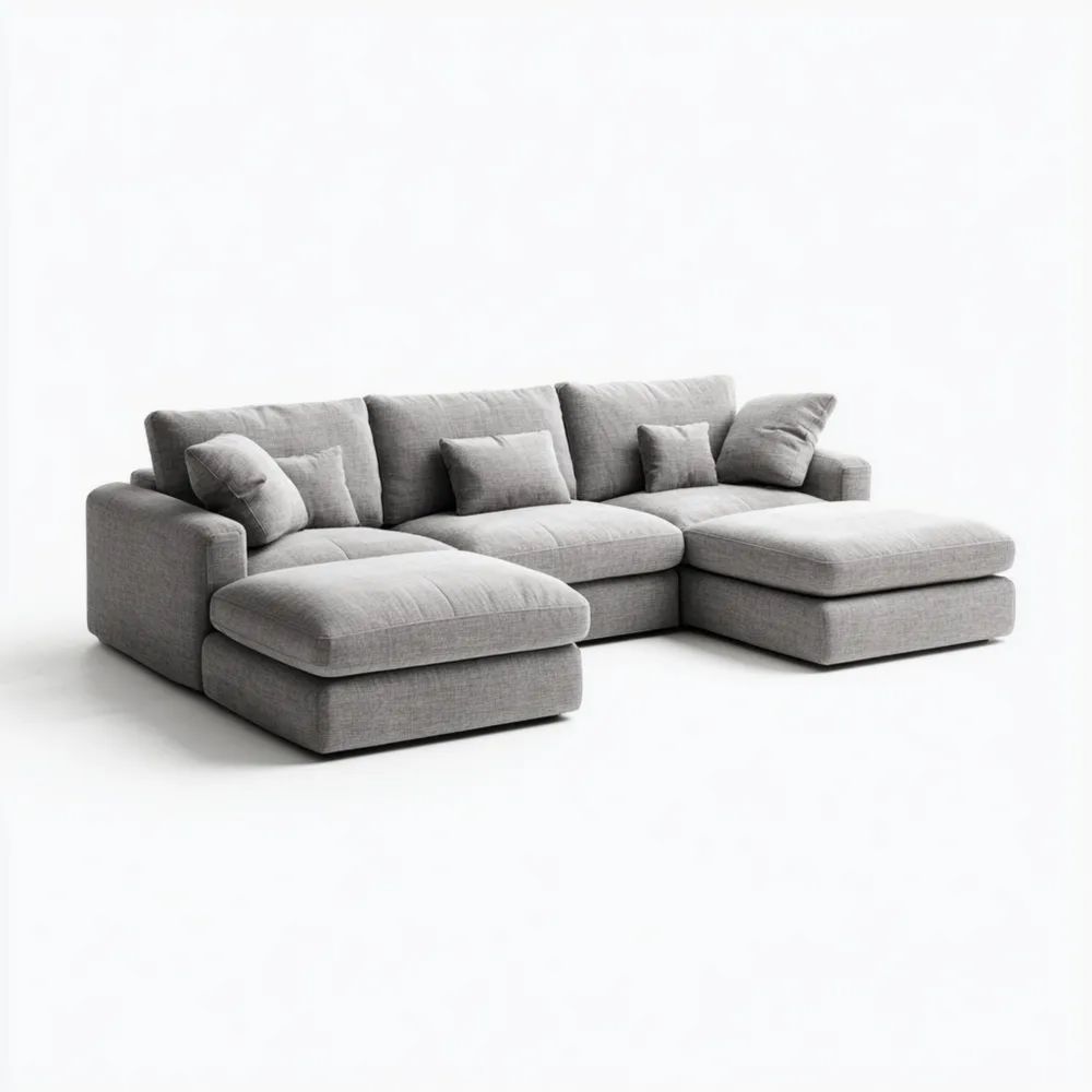 Divano angolare in tessuto 300x150x88 cm - Grigio Chiaro
