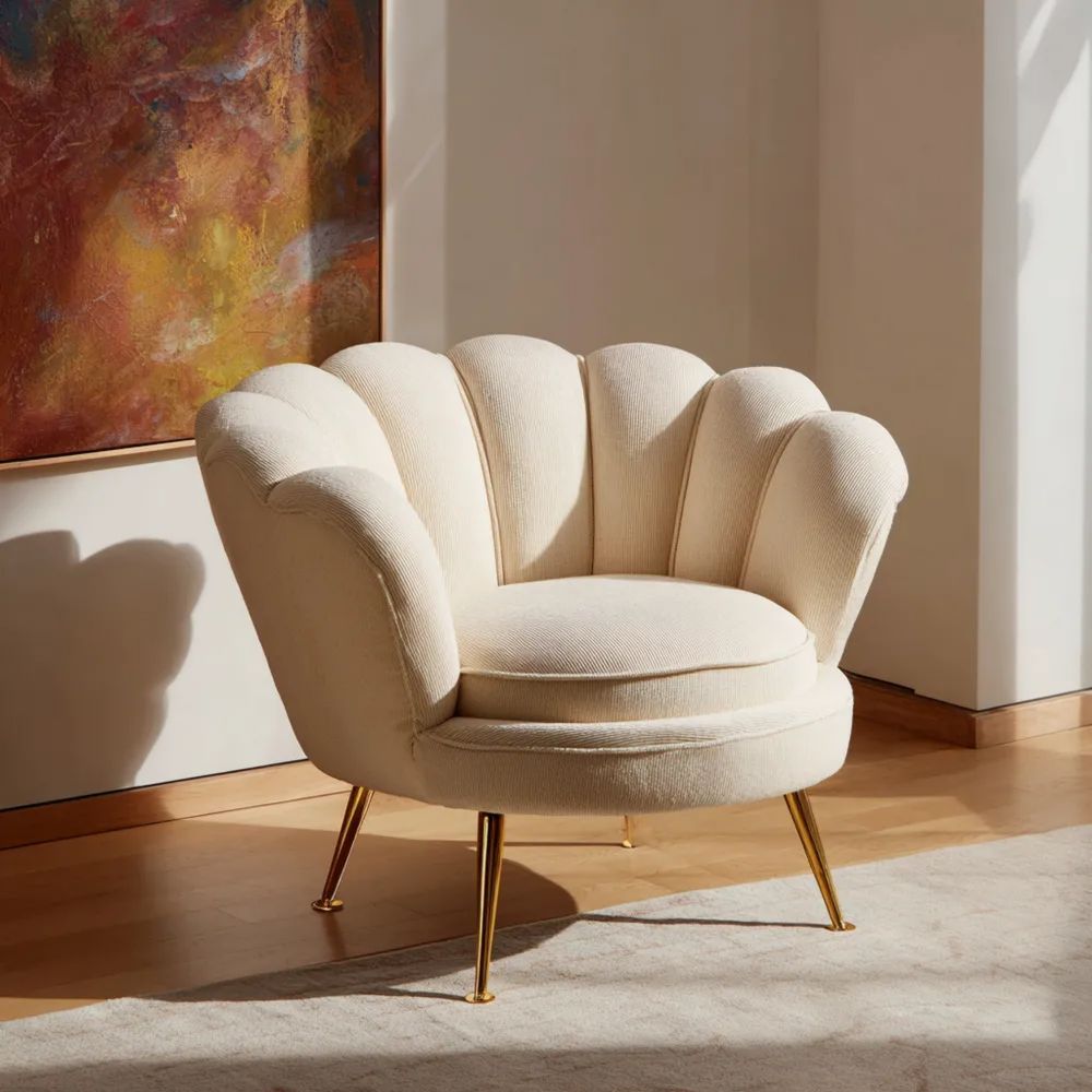 Poltrona Imbottita in Tessuto 80x80x75 cm – Crema – Design Moderno