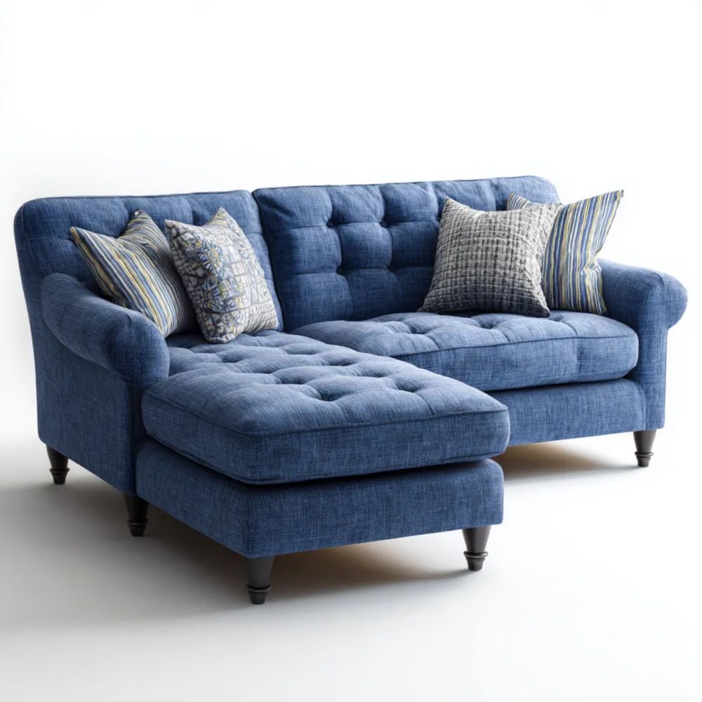 Divano angolare tessuto 220x160x85 cm – Blu – Design classico