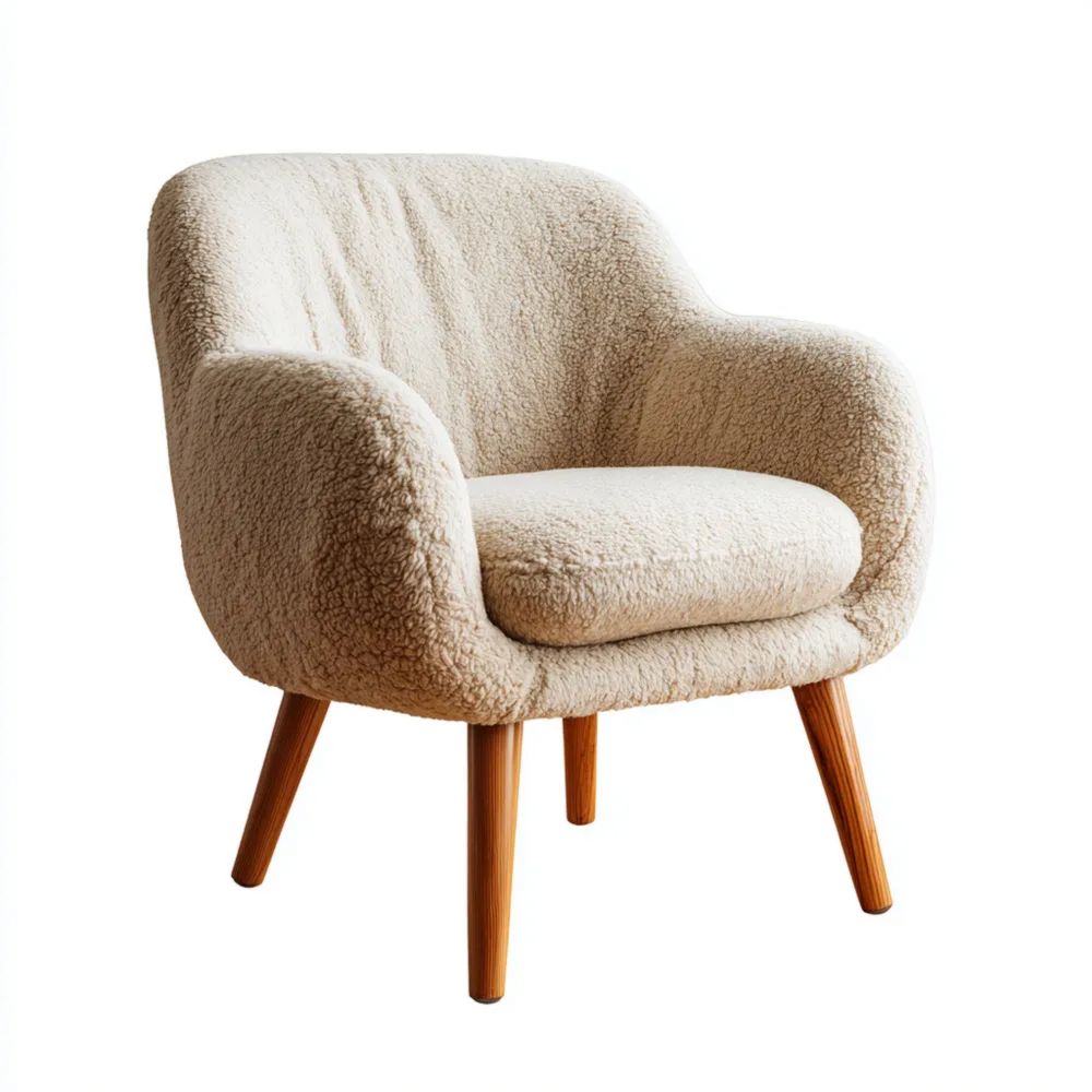 Poltrona imbottita in tessuto peluche 80x75x85 cm – Beige – Design contemporaneo