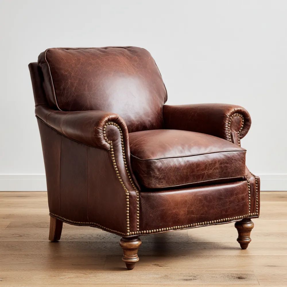 Poltrona in Pelle 85x90x100 cm – Marrone – Design Classico
